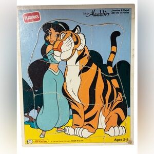 Playskool Wood Tray Disney Aladdin Jasmine & Rajah Wooden Puzzle #287-06 8 Pc